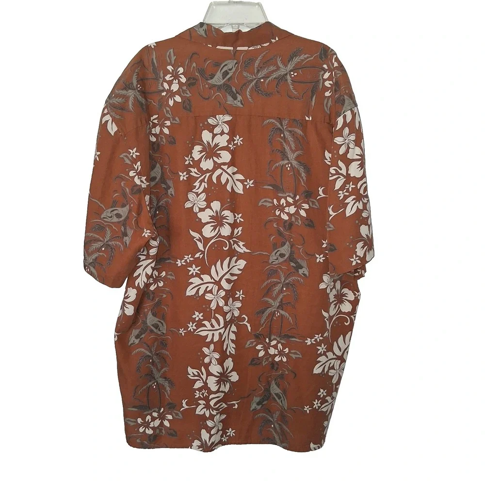 Reyn Spooner Linen Blend Shirt Men's Large Chest Flap Pockets Floral Hawaiian